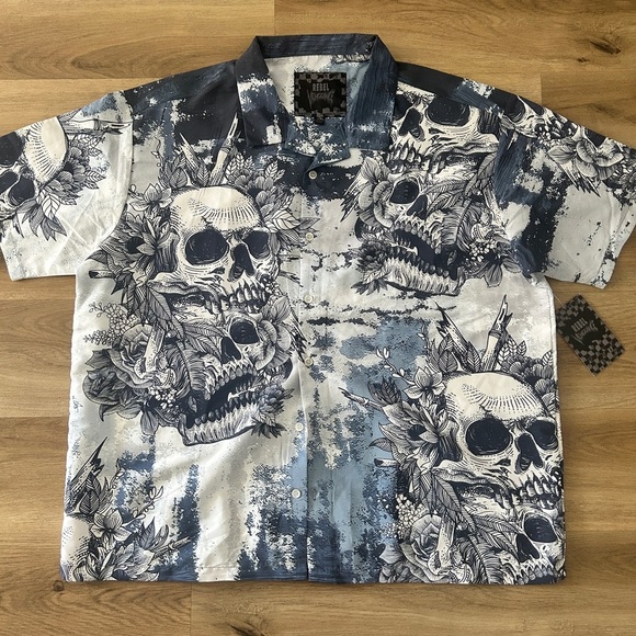 Rebel Vengeance Skull & Floral Button-Up Shirt | NWT Rare | 3XL - Picture 2 of 9